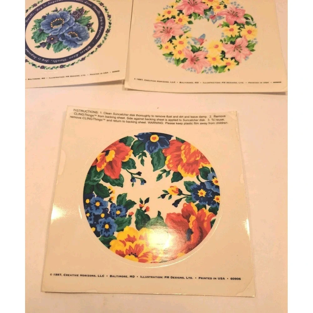 Vintage Avon Set of 5 Sun Catchers Window Decals Spring Summer Floral